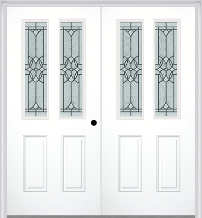 MMI TWIN/DOUBLE 2-1/2 LITE 2 PANEL 6'8" FIBERGLASS SMOOTH SELWYN PATINA DECORATIVE GLASS EXTERIOR PREHUNG DOOR 692