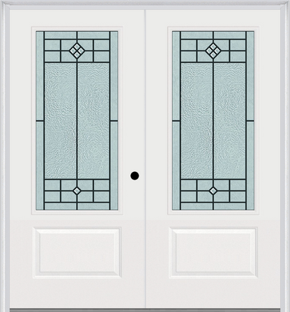 MMI TWIN/DOUBLE 3/4 LITE 1 PANEL 6'0" X 6'8" FIBERGLASS SMOOTH BEAUFORT PATINA DECORATIVE GLASS EXTERIOR PREHUNG DOOR 608