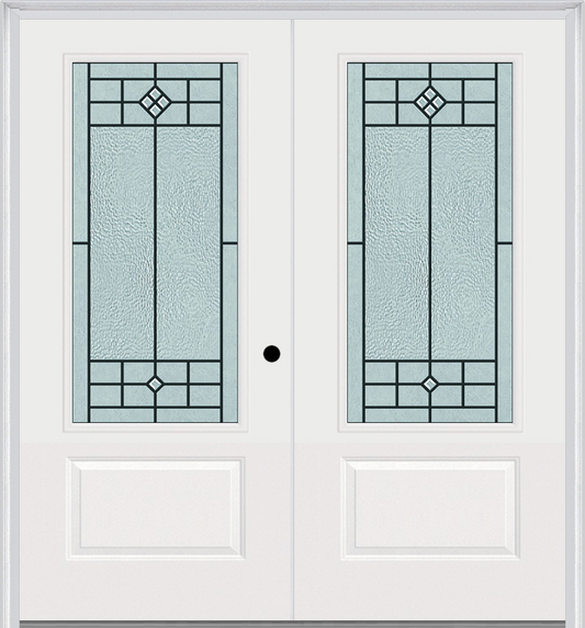 MMI TWIN/DOUBLE 3/4 LITE 1 PANEL 6'0" X 6'8" FIBERGLASS SMOOTH BEAUFORT PATINA DECORATIVE GLASS EXTERIOR PREHUNG DOOR 608