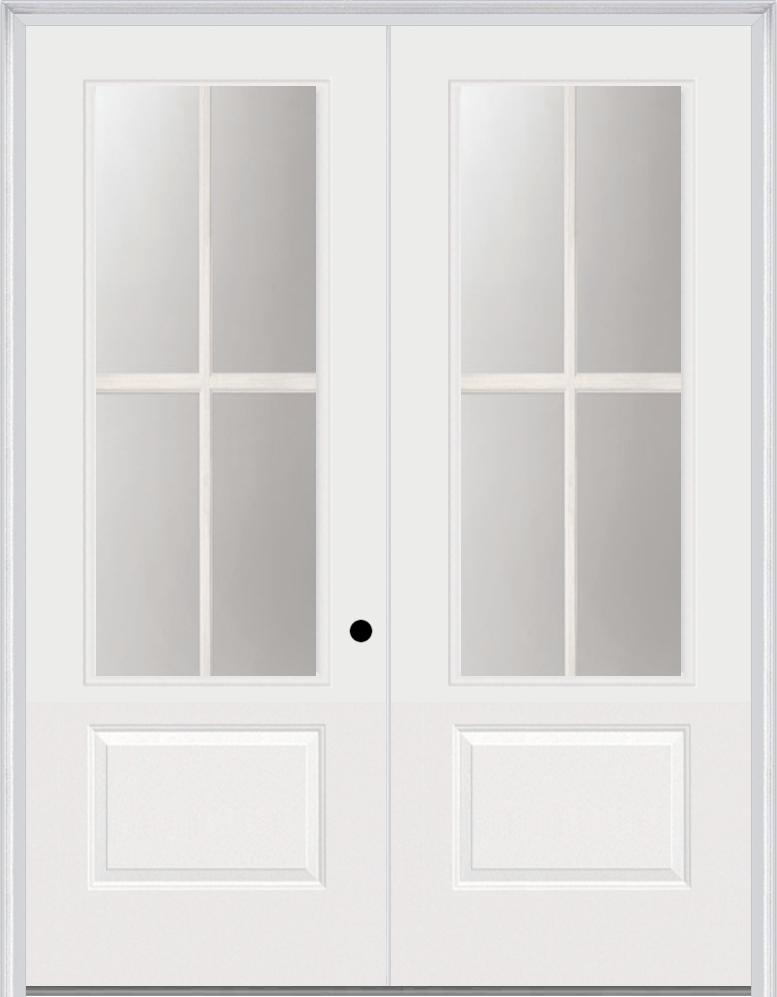 MMI TWIN/DOUBLE 3/4 LITE 1 PANEL DIRECT GLAZE 6'0" X 8'0" FIBERGLASS SMOOTH PRO CLEAR LOW-E GLASS EXTERIOR PREHUNG DOOR