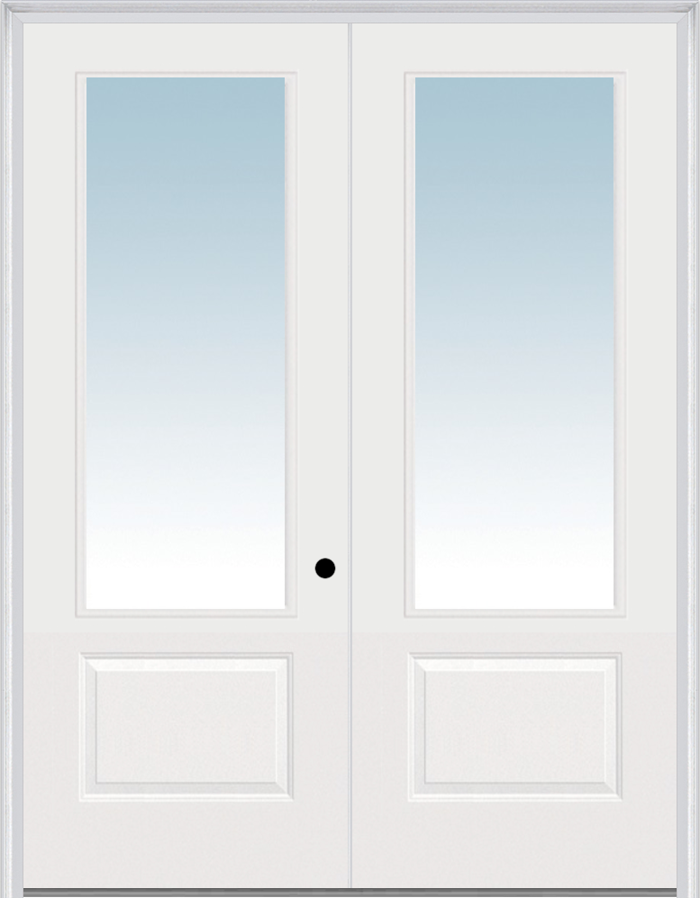 MMI TWIN/DOUBLE 3/4 LITE 1 PANEL DIRECT GLAZE 6'0" X 8'0" FIBERGLASS SMOOTH PRO CLEAR LOW-E GLASS EXTERIOR PREHUNG DOOR