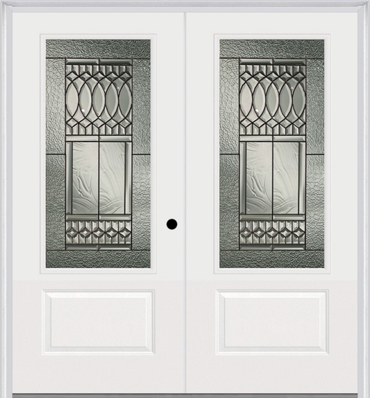 MMI TWIN/DOUBLE 3/4 LITE 1 PANEL 6'0" X 6'8" FIBERGLASS SMOOTH PARIS PATINA DECORATIVE GLASS EXTERIOR PREHUNG DOOR 608