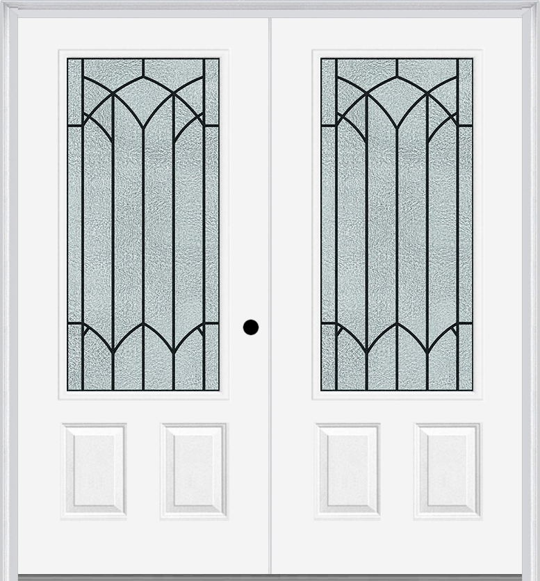 MMI TWIN/DOUBLE 3/4 LITE 2 PANEL 6'0" X 6'8" FIBERGLASS SMOOTH MONTCLAIRE WROUGHT IRON DECORATIVE GLASS EXTERIOR PREHUNG DOOR 607
