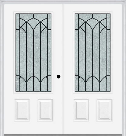 MMI TWIN/DOUBLE 3/4 LITE 2 PANEL 6'0" X 6'8" FIBERGLASS SMOOTH MONTCLAIRE WROUGHT IRON DECORATIVE GLASS EXTERIOR PREHUNG DOOR 607