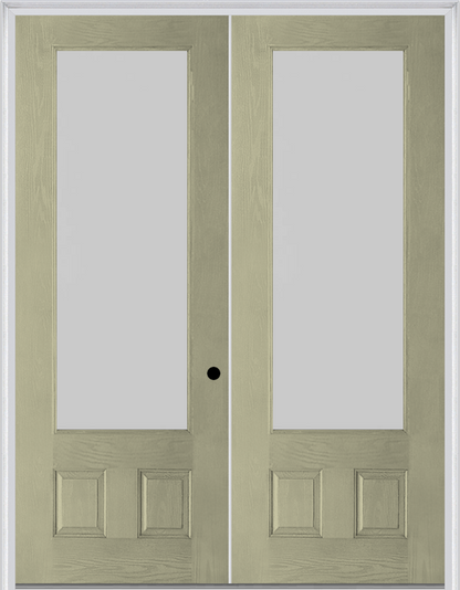 MMI TWIN/DOUBLE 3/4 LITE 2 PANEL 6'0" X 8'0" FIBERGLASS OAK CLEAR/TEXTURED/PRIVACY GLASS EXTERIOR PREHUNG DOOR 147 OR 759