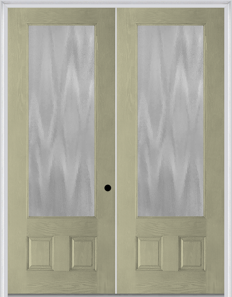 MMI TWIN/DOUBLE 3/4 LITE 2 PANEL 6'0" X 8'0" FIBERGLASS OAK CLEAR/TEXTURED/PRIVACY GLASS EXTERIOR PREHUNG DOOR 147 OR 759