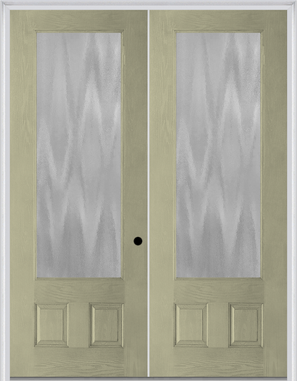 MMI TWIN/DOUBLE 3/4 LITE 2 PANEL 6'0" X 8'0" FIBERGLASS OAK CLEAR/TEXTURED/PRIVACY GLASS EXTERIOR PREHUNG DOOR 147 OR 759