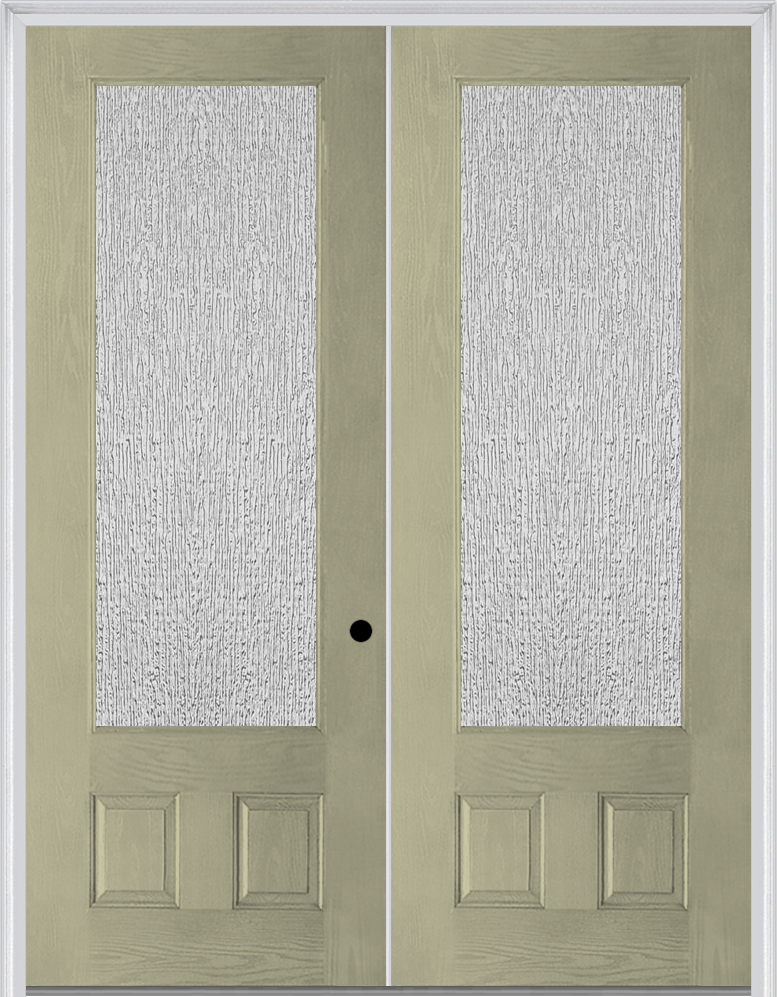 MMI TWIN/DOUBLE 3/4 LITE 2 PANEL 6'0" X 8'0" FIBERGLASS OAK CLEAR/TEXTURED/PRIVACY GLASS EXTERIOR PREHUNG DOOR 147 OR 759