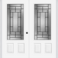 MMI TWIN/DOUBLE 3/4 LITE 2 PANEL 6'0" X 6'8" FIBERGLASS SMOOTH PEMBROOK PATINA DECORATIVE GLASS EXTERIOR PREHUNG DOOR 607