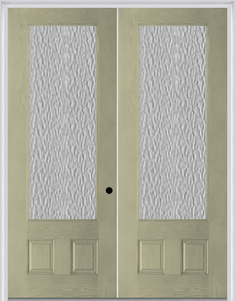 MMI TWIN/DOUBLE 3/4 LITE 2 PANEL 6'0" X 8'0" FIBERGLASS OAK CLEAR/TEXTURED/PRIVACY GLASS EXTERIOR PREHUNG DOOR 147 OR 759