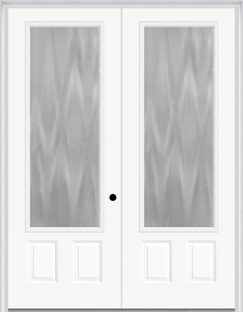 MMI TWIN/DOUBLE 3/4 LITE 2 PANEL 6'0" X 8'0" FIBERGLASS SMOOTH TEXTURED/PRIVACY GLASS EXTERIOR PREHUNG DOOR 759