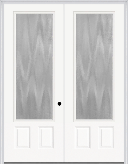 MMI TWIN/DOUBLE 3/4 LITE 2 PANEL 6'0" X 8'0" FIBERGLASS SMOOTH TEXTURED/PRIVACY GLASS EXTERIOR PREHUNG DOOR 759