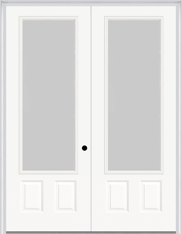 MMI TWIN/DOUBLE 3/4 LITE 2 PANEL 6'0" X 8'0" FIBERGLASS SMOOTH TEXTURED/PRIVACY GLASS EXTERIOR PREHUNG DOOR 759