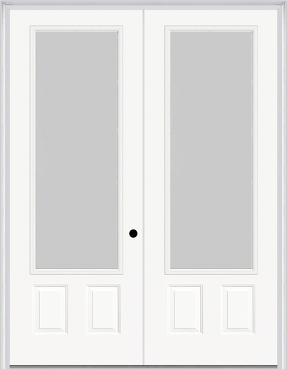 MMI TWIN/DOUBLE 3/4 LITE 2 PANEL 6'0" X 8'0" FIBERGLASS SMOOTH TEXTURED/PRIVACY GLASS EXTERIOR PREHUNG DOOR 759