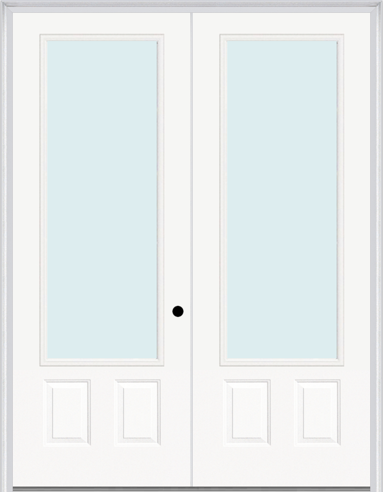 MMI TWIN/DOUBLE 3/4 LITE 2 PANEL 6'0" X 8'0" FIBERGLASS OAK CLEAR/TEXTURED/PRIVACY GLASS EXTERIOR PREHUNG DOOR 147 OR 759