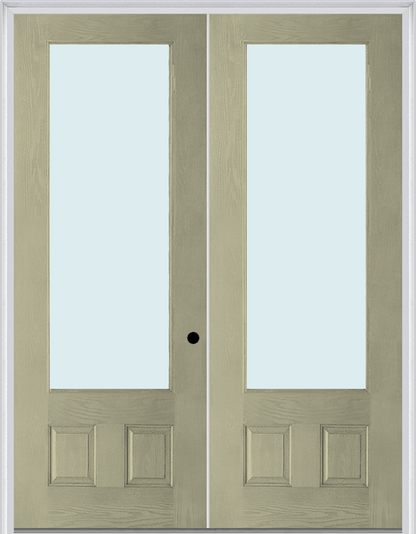 MMI TWIN/DOUBLE 3/4 LITE 2 PANEL 6'0" X 8'0" FIBERGLASS OAK CLEAR/TEXTURED/PRIVACY GLASS EXTERIOR PREHUNG DOOR 147 OR 759