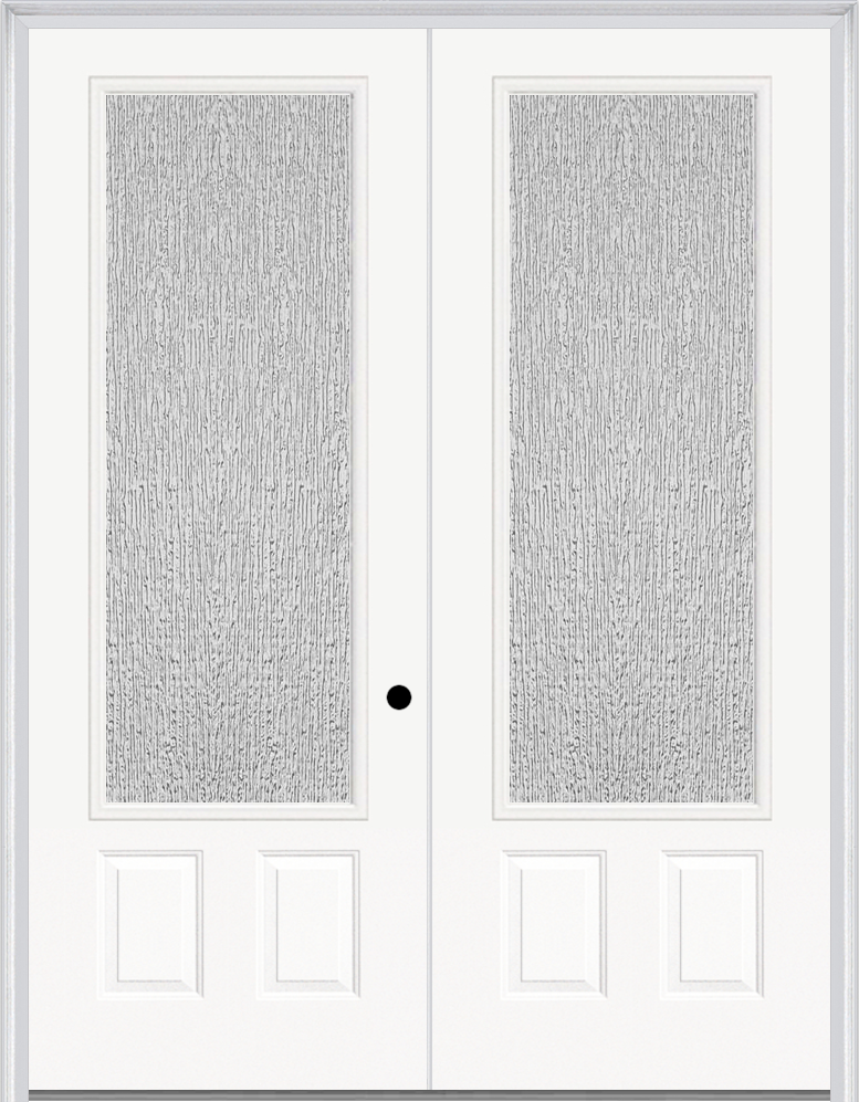 MMI TWIN/DOUBLE 3/4 LITE 2 PANEL 6'0" X 8'0" FIBERGLASS SMOOTH TEXTURED/PRIVACY GLASS EXTERIOR PREHUNG DOOR 759