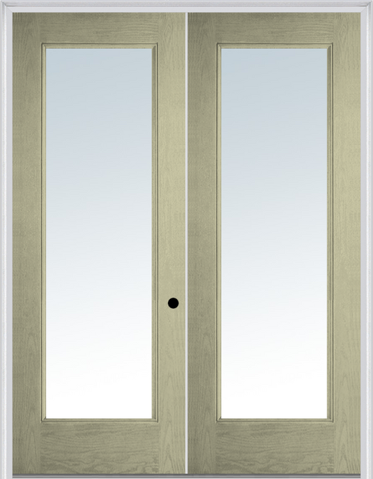 MMI TWIN/DOUBLE FULL LITE 6'0" X 8'0" FIBERGLASS OAK CLEAR GLASS EXTERIOR PREHUNG DOOR 59