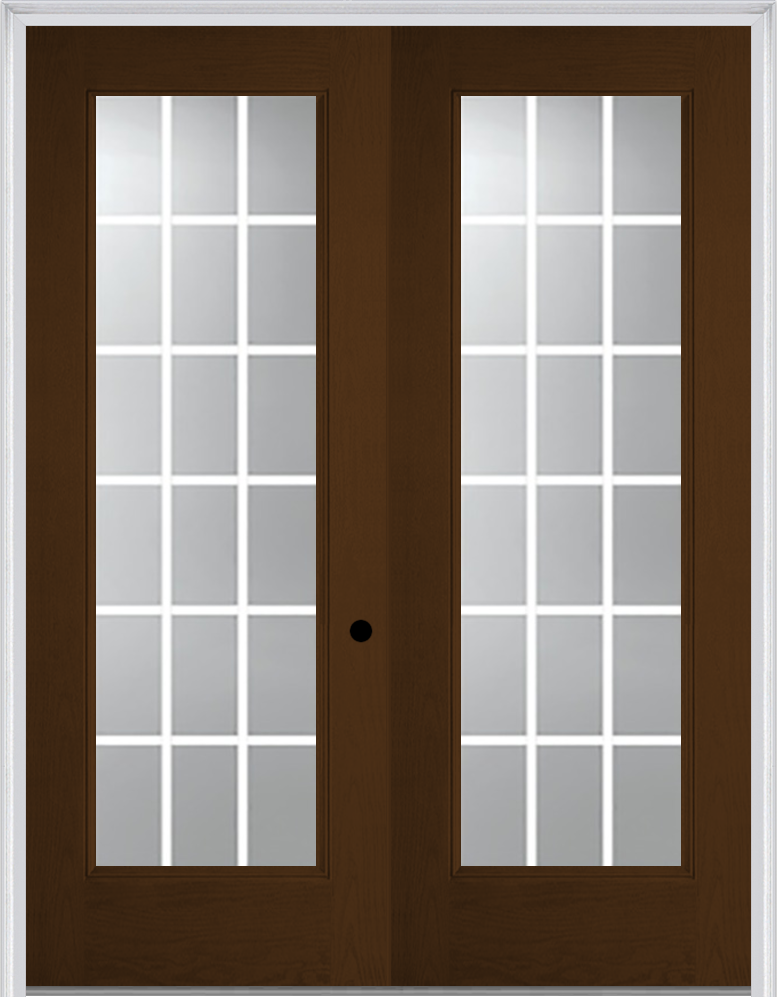 MMI TWIN/DOUBLE FULL LITE 6'0" X 8'0" FIBERGLASS OAK CONTOUR WHITE 18 LITE LOW-E GRILLES BETWEEN GLASS EXTERIOR PREHUNG DOOR 612 GBG