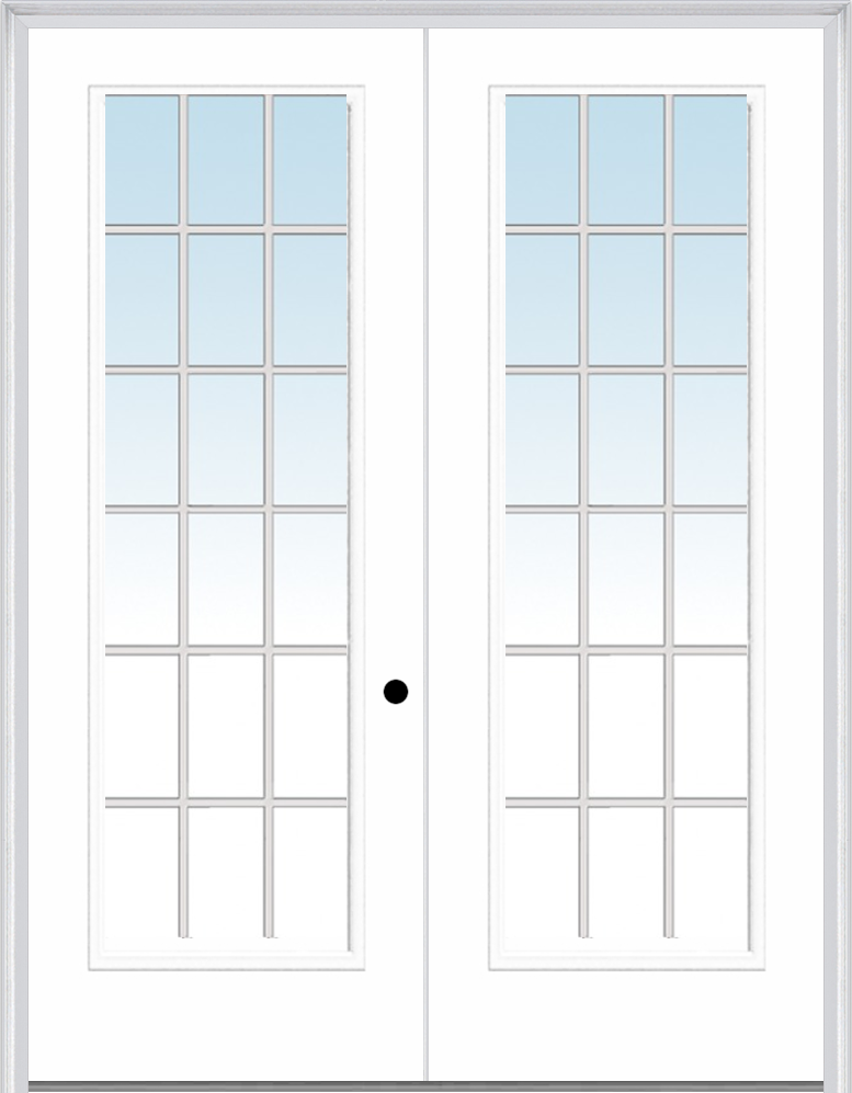 MMI TWIN/DOUBLE FULL LITE 6'0" X 8'0" FIBERGLASS SMOOTH CLEAR GLASS WITH 18 LITE EXTERNAL GRILLES EXTERIOR PREHUNG DOOR 61