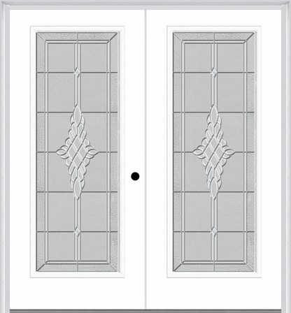 MMI Twin/Double Full Lite 6'8" Fiberglass Smooth Grace Nickel Or Grace Patina Decorative Glass Exterior Prehung Door 686