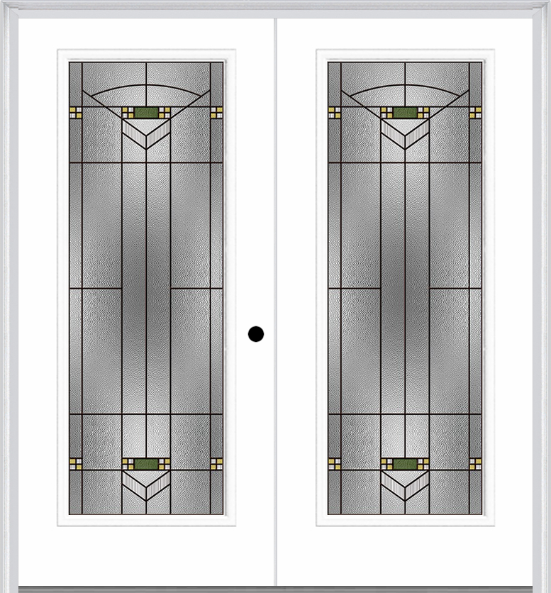 MMI Twin/Double Full Lite 6'8" Fiberglass Smooth Greenfield Oil Rubbed Bronze Decorative Glass Exterior Prehung Door 686