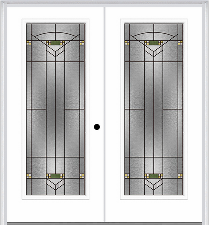 MMI Twin/Double Full Lite 6'8" Fiberglass Smooth Greenfield Oil Rubbed Bronze Decorative Glass Exterior Prehung Door 686