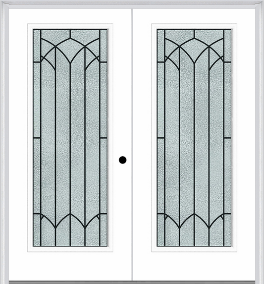 MMI Twin/Double Full Lite 6'8" Fiberglass Smooth Montclaire Wrought Iron Decorative Glass Exterior Prehung Door 686