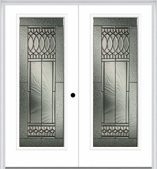 MMI Twin/Double Full Lite 6'8" Fiberglass Smooth Paris Patina Decorative Glass Exterior Prehung Door 686