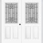 MMI TWIN/DOUBLE 1/2 LITE 2 PANEL 6'8" FIBERGLASS SMOOTH COURTYARD NICKEL VEIN WROUGHT IRON DECORATIVE GLASS EXTERIOR PREHUNG DOOR 684