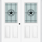 MMI TWIN/DOUBLE 1/2 LITE 2 PANEL 6'8" FIBERGLASS SMOOTH ELEGANT STAR WROUGHT IRON DECORATIVE GLASS EXTERIOR PREHUNG DOOR 684