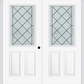 MMI TWIN/DOUBLE 1/2 LITE 2 PANEL 6'8" FIBERGLASS SMOOTH HARRIS PATINA DECORATIVE GLASS EXTERIOR PREHUNG DOOR 684
