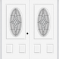 MMI Twin/Double Small Oval 2 Panel 6'8" Fiberglass Smooth Grace Nickel Or Grace Patina Decorative Glass Exterior Prehung Door 949