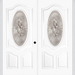 MMI Twin/Double Small Oval 2 Panel Deluxe 6'8" Fiberglass Smooth Heirlooms Brass Or Heirlooms Satin Nickel Decorative Glass Exterior Prehung Door 749
