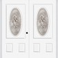 MMI TWIN/DOUBLE SMALL OVAL 2 PANEL 6'8" FIBERGLASS SMOOTH HEIRLOOMS BRASS OR HEIRLOOMS SATIN NICKEL DECORATIVE GLASS EXTERIOR PREHUNG DOOR 949