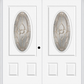 MMI Twin/Double Small Oval 2 Panel 6'8" Fiberglass Smooth Nouveau Nickel Or Nouveau Patina Decorative Glass Exterior Prehung Door 949