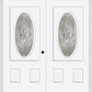 MMI TWIN/DOUBLE SMALL OVAL 2 PANEL 6'8" FIBERGLASS SMOOTH NOUVEAU BRASS, NOUVEAU NICKEL, OR NOUVEAU PATINA DECORATIVE GLASS EXTERIOR PREHUNG DOOR 949