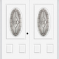 MMI Twin/Double Small Oval 2 Panel 6'8" Fiberglass Smooth Nouveau Nickel Or Nouveau Patina Decorative Glass Exterior Prehung Door 949