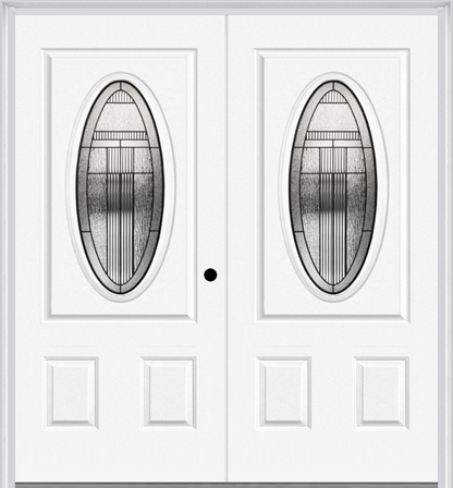 MMI TWIN/DOUBLE SMALL OVAL 2 PANEL 6'8" FIBERGLASS SMOOTH ROYAL PATINA DECORATIVE GLASS EXTERIOR PREHUNG DOOR 949