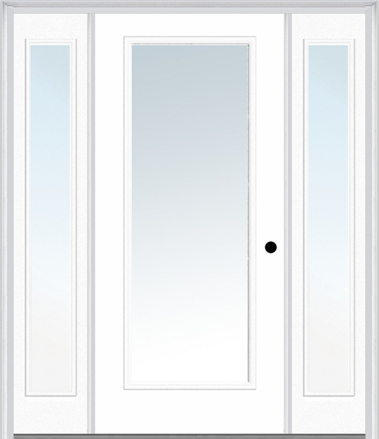 MMI Full Lite 3'0" X 6'8" Fiberglass Smooth Exterior Prehung Door With 2 Full Lite Clear Glass Sidelights 59