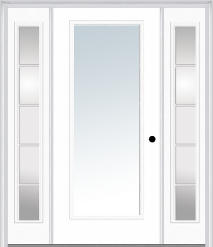 MMI Full Lite 3'0" X 6'8" Fiberglass Smooth Exterior Prehung Door With 2 Full Lite SDL Grilles Glass Sidelights 59