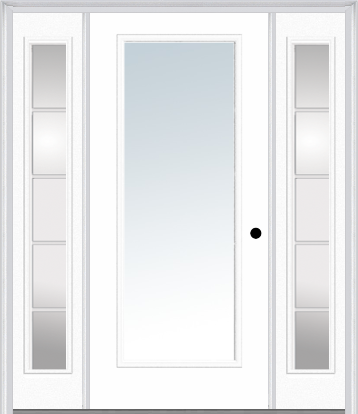 MMI Full Lite 3'0" X 6'8" Fiberglass Smooth Exterior Prehung Door With 2 Full Lite SDL Grilles Glass Sidelights 59