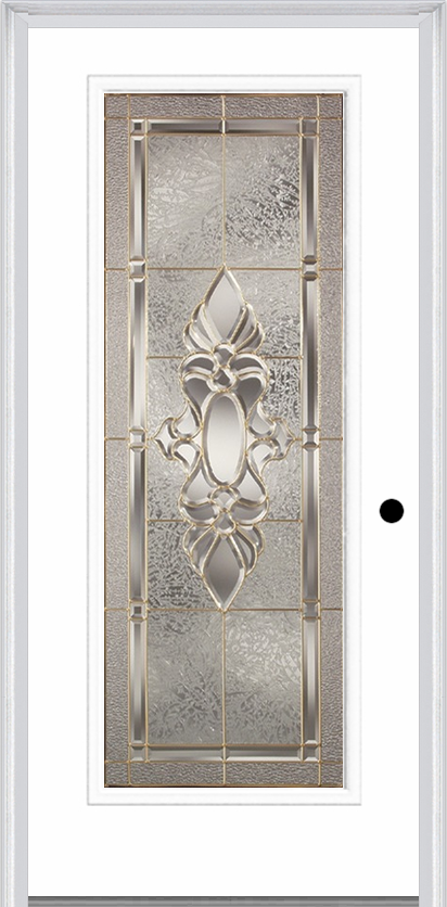 MMI Full Lite 6'8" Fiberglass Smooth Heirlooms Brass Or Heirlooms Satin Nickel Decorative Glass Exterior Prehung Door 686