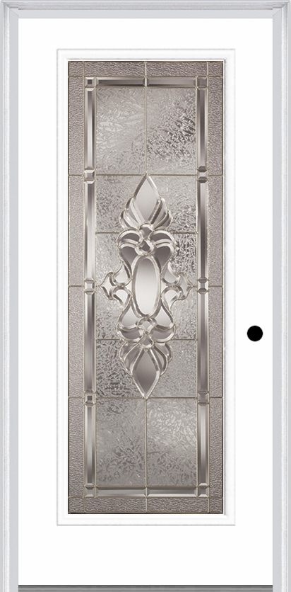 MMI Full Lite 6'8" Fiberglass Smooth Heirlooms Brass Or Heirlooms Satin Nickel Decorative Glass Exterior Prehung Door 686