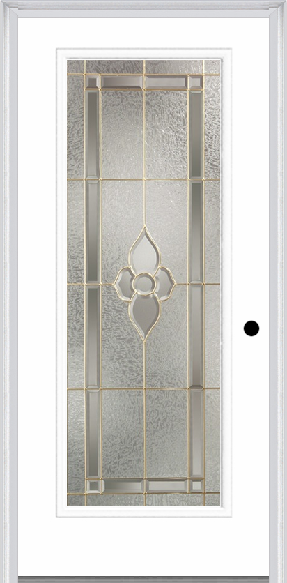 MMI Full Lite 6'8" Fiberglass Smooth Nouveau Nickel Or Nouveau Patina Decorative Glass Exterior Prehung Door 686