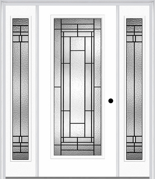 MMI Full Lite 6'8" Fiberglass Smooth Pembrook Patina Exterior Prehung Door With 2 Full Lite Pembrook Patina Decorative Glass Sidelights 686