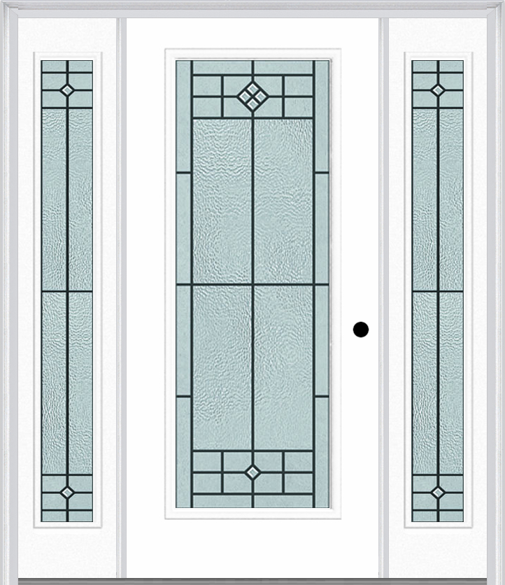 MMI Full Lite 6'8" Fiberglass Smooth Beaufort Patina Exterior Prehung Door With 2 Full Lite Beaufort Patina Decorative Glass Sidelights 686