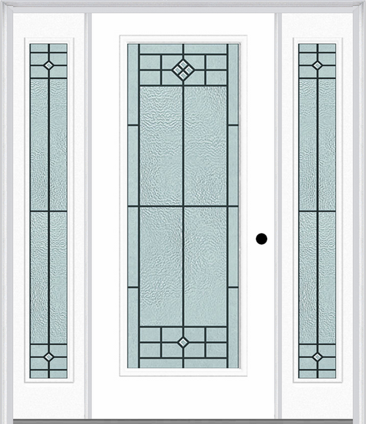 MMI Full Lite 6'8" Fiberglass Smooth Beaufort Patina Exterior Prehung Door With 2 Full Lite Beaufort Patina Decorative Glass Sidelights 686