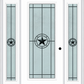 MMI Full Lite 6'8" Fiberglass Smooth Elegant Star Wrought Iron Exterior Prehung Door With 2 Full Lite Elegant Star Wrought Iron Decorative Glass Sidelights 686