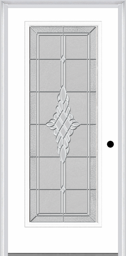 MMI Full Lite 6'8" Fiberglass Smooth Grace Nickel Or Grace Patina Decorative Glass Exterior Prehung Door 686